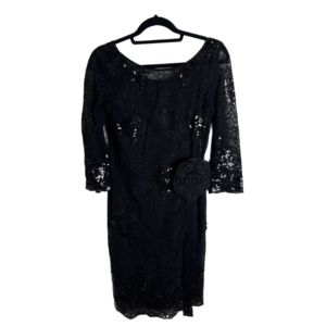 Milli Hamilton Vintage Black Sequin Lace Cocktail Dress 8 Floral Formal Canadian